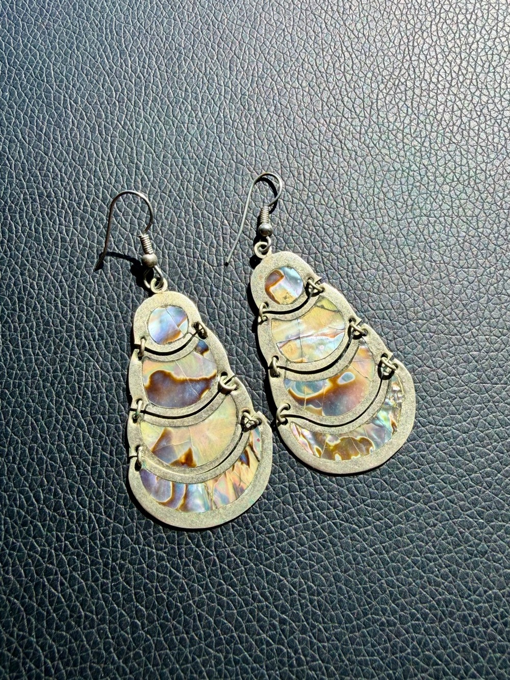 Vintage Mexico Abalone Shell Dangle Earrings Boho